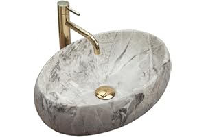 GTM Design Aufsatzwaschbecken Matt Modern Waschbecken ohne Hahnloch - Elegant Aufsatzwaschbecken Oval für Badezimmer und Gäste WC - nur Bad Waschbecken - Modell 5
