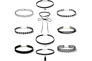 Febbya Chocker Gargantilla,10 Piezas Gargantilla de Collar Tatuaje Gargantilla de Encaje para Niñas Mujeres Adolescentes Elástico de Terciopelo
