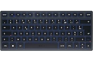 CHERRY KW 7100 MINI BT, Clavier compact multi-appareils avec trois canaux Bluetooth, Disposition française (AZERTY) Design plat, étui de transport inclus, Slate Blue