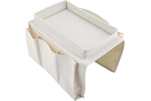Wifehelper Divano Sedia Bracciolo Caddy Organizer Appeso TV Telecomando Porta riviste Supporto Organizzatore Divano Borsa con Vassoio Portabicchieri(Beige)