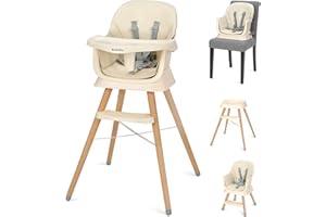 Ezebaby Baby High Chair, High Chairs for Babies and Toddlers with Adjustable Legs, Portable 6-in-1 Convertible to Booster Seat for Dining Table (Cream)