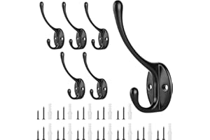 Sinofort Coat Hook, 6 Pcs Heavy Duty Black Coat Hooks, Wall Mounted Metal Hooks with 24 Screws for Wall, Door, Wardrobe (Black)