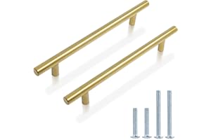 Probrico 15 Pack Gold Kitchen Door Handles Stainless Steel Handles 160mm Round T Bar Handle Furniture Drawer Pulls Cupboard Knobs