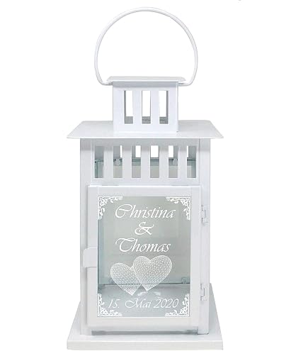 Windlicht Mit Tauben-Gravur Zur Hochzeit – Personalisiert Mit Namen & Datum, Glas, Ca. 10 X 8,5 Cm