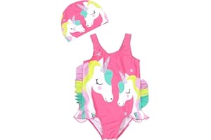 Vivi Idee Kinder Badeanzug Mädchen 1-8 Jahre UPF 50+ UV Schutz Bademode Set Einteiler, Einhorn Schwimmanzug mit Badekappe für Wassersport