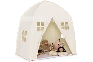 COSTWAY 143 x 100 x 155 cm lekhus för 2-3 barn, prinsessa, barntält, barntält med fönster och dubbel gardin, lektält inomhus och utomhus (beige TP10052DE