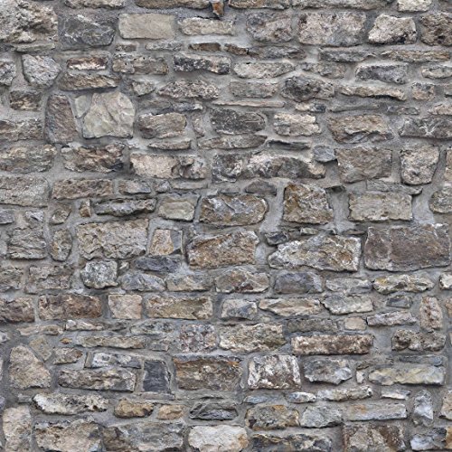 Fototapete | Steintapete Alte Steinmauer – Vliestapete Querformat | Tapete Steinoptik Bruchstein Grau | Vlies Wandbild XXL Steinwand Stein Mauer Wand 3D Foto Schlafzimmer Wohnzimmer Küche - 3