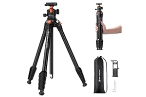 K&F CONCEPT Treppiede per Fotocamera 163cm, Cavalletto Fotografico in Alluminio Leggero e Compatto, Carico Max 10kg, Treppiedi per Fotocamere DSLR/Sony/Canon/Nikon, Binocoli, Smartphone, iphone ecc