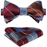 HISDERN Men's Plaid Jacquard Self Bow Tie Set One Size Burgundy / Blue