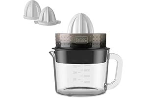 BLACK+DECKER - Presse-Agrumes Automatique 30W | Bol en Verre 1L Gradué | Double Sens Rotation | Régulateur de Pulpe | Cônes Amovibles | Lavable Lave-Vaisselle | Rangement Intégré Compact