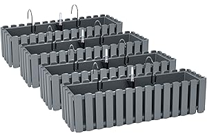 PAFEN 4X Macetero para Flores con Soportes - 58 x 18 x 16,2 cm - Sistema De Riego para Macetas Balcón Jardineras para Macetas, Gris