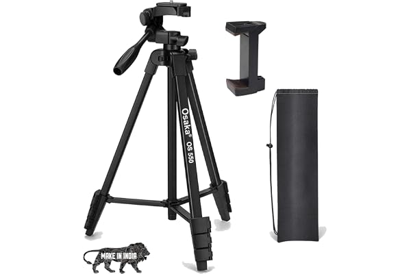 Osaka OS 550 Tripod 55 Inches (140 cm) with Mobile Holder and Carry Case for Smartphone & DSLR Camera Portable Lightweight Aluminium Tripod