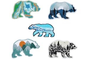 HOBBIESAY 5pcs 5 Style Fer Sur Patchs Ours Polaire Animaux Sauvages Badge Coudre Sur Emblème Informatisé Patchs en Tissu de Broderie pour Gilet Vestes Vêtements Chapeaux Sacs à Dos