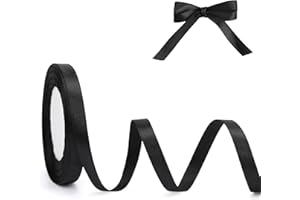ASHYLE Black Ribbon for Crafting, 10mm x 22 Metres/Roll, Solid Fabric Satin Ribbon for Gift Wrapping, Balloons, Crafts, Cake, Hair Bows Making, Coloured Ribbons for Wedding Party Decoration