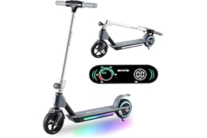 E-Noroyavn Trottinette Électrique pour Enfants – Pliable Trottinette Electrique, Affichage LED, Lumières Arc-en-Ciel, Vitesses 8/10/14 km/h, Autonomie 8 km, Cadeau pour Enfant 6-12 Ans