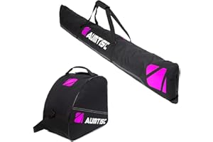 AUMTISC Ski Bag & Ski Boot Bag Combo Padded Snowboard Bag Adjustable Length Ski Bags Up to 200cm for 1 Pair of Skis, Boots,Helmet