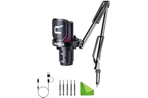 comica USB Microphone for Computer and Smartphone,48kHz/24bit RGB Cardioid Condenser Gaming Mic for Podcasting,Streaming,Recording,Music Creation,with Boom Arm Stand-Black(EJoy Uni A)