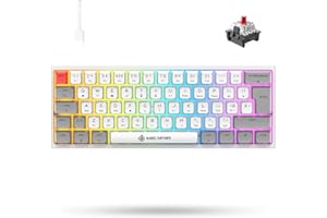 MAGIC-REFINER MK25 PRO UK Layout 60% Mechanical Gaming Keyboard, 14 Chroma RGB Backlit, Dye-Sublimation Keycap, Type C Wired, 62 Keys, K61, K60, for PC/Laptop/Mac/PS4/XBox (White Grey/Red Switch)