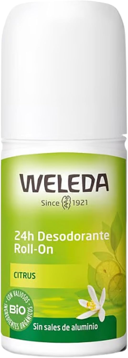 Weleda - Desodorante Roll-On de Citrus, 24h de Protección, Unisex, 100% Natural, Sin Sales de Aluminio, con Aroma Cítrico, Vegano - 50 ml, el embalaje puede variar