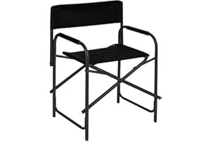 Baroni Home Silla de Director Plegable de Acero Tubular para Camping, Playa, Pesca, jardín, Ahorra Espacio, con reposabrazos Acolchados de Esponja, 56x44x76 cm (Negro)