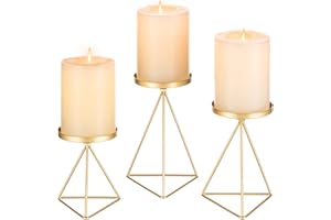 Sziqiqi Candelabros de Columna de Metal Portavelas - Juego de 3 Portavelas Geométricos Oro Centros de Mesa para Sala de Estar Comedor Fiesta Navidad Halloween