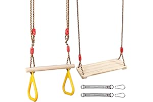 MEYUXG Balancoire Exterieur Bois, Balançoire Enfant Adulte, Balancoire Arbre avec Corde Balancoire Réglable, Siege Balancoire pour Jardin Intérieur/Extérieur (Planke+ Gelb Aufhängering)