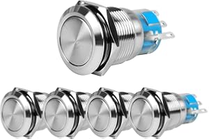 Larcele 5 Pezzi 19mm Autobloccante Interruttore a Pulsante Impermeabile per DIY,Testa Piatta,jsankg-05