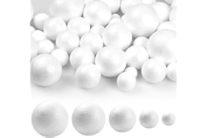 Hoxfly 60 Pezzi Palla di Schiuma, Sfere di Polistirolo Espanso, Palline di Polistirolo Espanso Bianco, Palline di Schiuma Artigianato, Sfere in Polistirene Lisce e Rotonde per Bricolage, 5 Misure