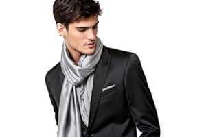LA FERANI Sciarpa da Uomo 100% Seta Chiffon 180 x 80 cm Tinta Unita per Abito Blu Scuro, Panno di Seta Stola Business Style Regalo per Lui, Grigio