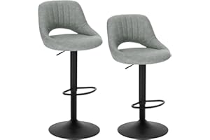 EUGAD Tabouret de Bar Lot de 2 Rotatif à 360 °et réglable en Hauteur,Tabouret de Cuisine Tabouret de bistrot en Similicuir,Gris 0669BY-2