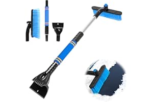 TFSZE Skrobaczka samochodowa z miotłą, 2 w 1, ze skrobaczką, chowana skrobaczka do samochodu, z antypoślizgowym uchwytem z pianki, obrotowa głowica szczotki o 360°, do samochodów osobowych, SUV,