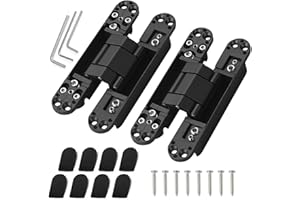 WMLBK Hidden Hinges, 2 Pack Cross Hinge Zinc Alloy 180 Degrees Adjustable Invisible for Wooden and Folding Doors (Black)
