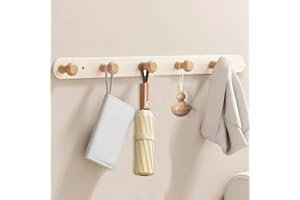 QMAHA Garderobenhaken mit 5 Holz Haken, Kleiderhaken Wand Garderobenleiste Jackenhalter Wand Hakenleiste Garderobe für Schlafzimmer Küche Garderobe