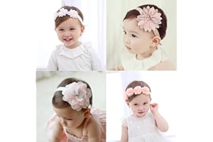 AINIUNIU 4 pcs Bandeau Bébé Fille, Bijoux Bandeau avec Fleurs Bandeaus, Rose Enfants Turban pour Accessoire de Cheveux Adapté Aux Petites Filles pour les Fêtes Les Photos et Les Mariages