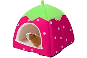 FYKZQWDS Guinea Pig Bed, Small Pet Bed Cave Cozy Hamster House Warm Sleeping House, Pink Guinea Pig Bed 24 * 24cm, Non Slip Strawberry Hedgehog House for Chinchilla Ferret Gerbil