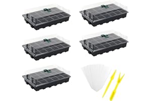 ‎DANOLT Danolt 5 Paket Anzuchtschalen Setzling Starter Tabletts Samen Propagator Tablett mit Einstellbaren Feuchtigkeit Dome Seedling Tablett für Samenkeimung, 24 Gitter