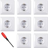 ZIGefofo 8 Pieces Wall Socket, Recessed Schuko Single Plug | 16A 250V Socket White Surface Recessed Sockets with Screwdriver