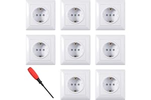 ZIGefofo 8 Piece Sockets Flush-Mounted Set Complete Schuko Socket with Child Lock 1 Compartment Protective Contact Wall Sockets with Increased Touch Protection White 82 mm for Living Room Kitchen