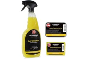 Autobright Pre Cleaning Car Wax Polishing Clay Mist 750ml & 100g Yellow Medium Clay Bar Smooth Finish Detailing Kit