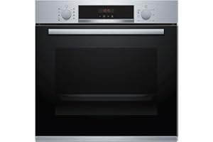 Bosch HBA573BS1 Serie 4 Einbau-Backofen, 60 x 60 cm, Pyrolyse Selbstreinigung, AutoPilot 10 10 Automatikprogramme, 3D Heißluft Backen auf 3 Ebenen, LED-Display, Versenkknebel, Kindersicherung