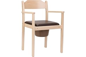 MaJSL Duha Chaise percée hygiénique en bois de haute qualité avec seau amovible avec couvercle Aide aux toilettes certifiée Marron clair