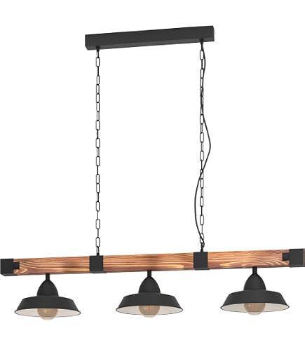 EGLO Lampadario A Sospensione Karhold – Stile Vintage Industriale, Acciaio Marrone Antico, Altezza Regolabile, E14