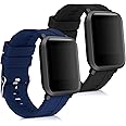 kwmobile Straps Compatible with Huami Amazfit Bip/Bip Lite Straps - 2x Replacement Silicone Watch Bands - Smartwatch or Fitness Tracker - Black/Dark Blue