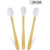 Valletta Indigo 3'L&uuml; Beyaz Renkli Noktalı Bambu Silikon Spatula Seti Uzun 26 Cm Vlt1518