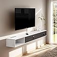 Pmnianhua Wall Mounted Floating TV Unit, Floating TV Stand Media Console Entertainment Gaming Storage TV Shelf Cabinet Unit with 2 Doors Home Office Furniture(140cm, grey-white)