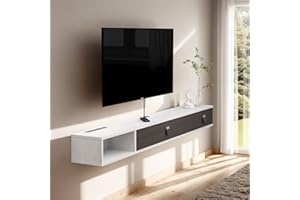 PMNIANHUA Unidad de TV flotante montada en la pared, soporte de TV flotante para consola de medios de entretenimiento, almacenamiento para juegos, muebles de oficina en casa (140 cm, gris-blanco)