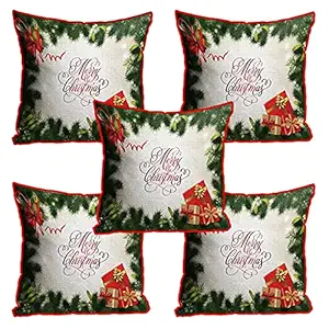 DreamVio Jute Exclusive Merry Christmas Decorative Throw/Pillow Covers, Cushion Covers for Gifting, Living Room, Bed Room, Sofa,Chairs Pack/Set of 5 (Multicolour, Size 16 x 16 Inches)
