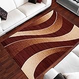 TEPPICH WOHNZIMMER DESIGNER WELLEN MUSTER MELIERT IN BRAUN CREME NEU S - XXL (300 x 400 cm)