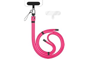 NALIA HoldMe Universal Handykette für Smartphone & Handyhüllen, Nylon-Seil Verstellbar & Abnehmbar, Umhänge-Band, Handyband, Lanyard mit Karabiner (schwarz) & 2 Patches, Farbe:Neon Pink