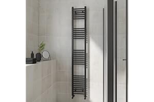 Warmehaus Straight Heated Towel Rail Black Bathroom Ladder Style Radiator Central Heating 1800x300mm